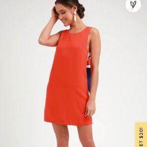 Lulus Joyful Red Orange Multi Stripe Tie-Back Mini Dress